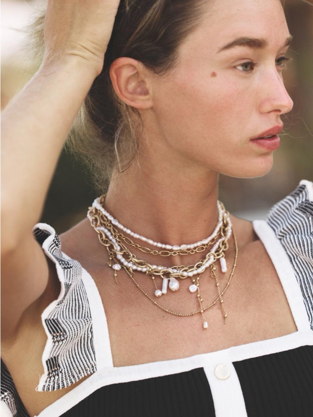 Zara Layered Gold Tone and Faux Pearl Multi Strand Necklaces - Women Jewelry